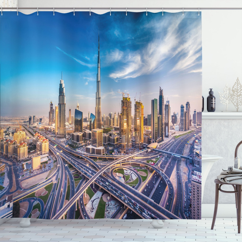 Panoramic Dubai Traffic Shower Curtain