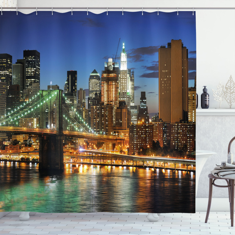 New York at Night Bridge Shower Curtain