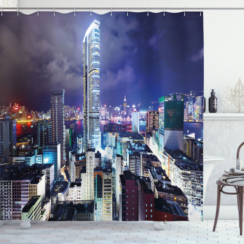 Downtown Hong Kong Night Shower Curtain
