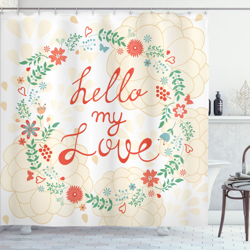 Hello My Love Typography Shower Curtain