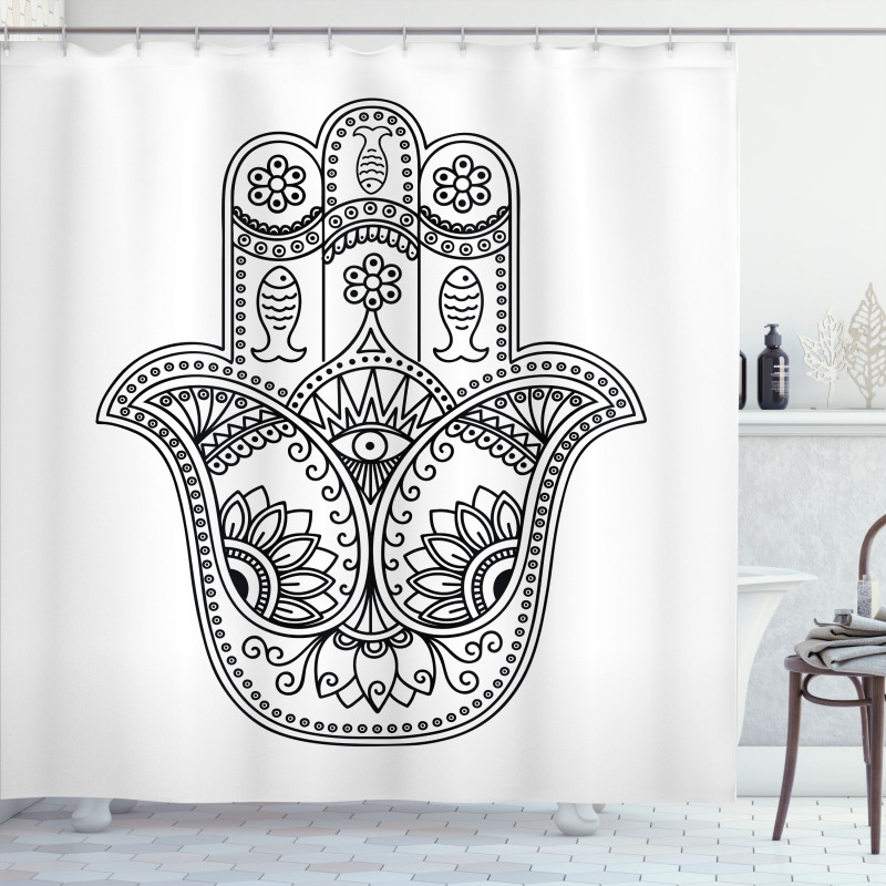 Fish Flowers Evil Eye Shower Curtain