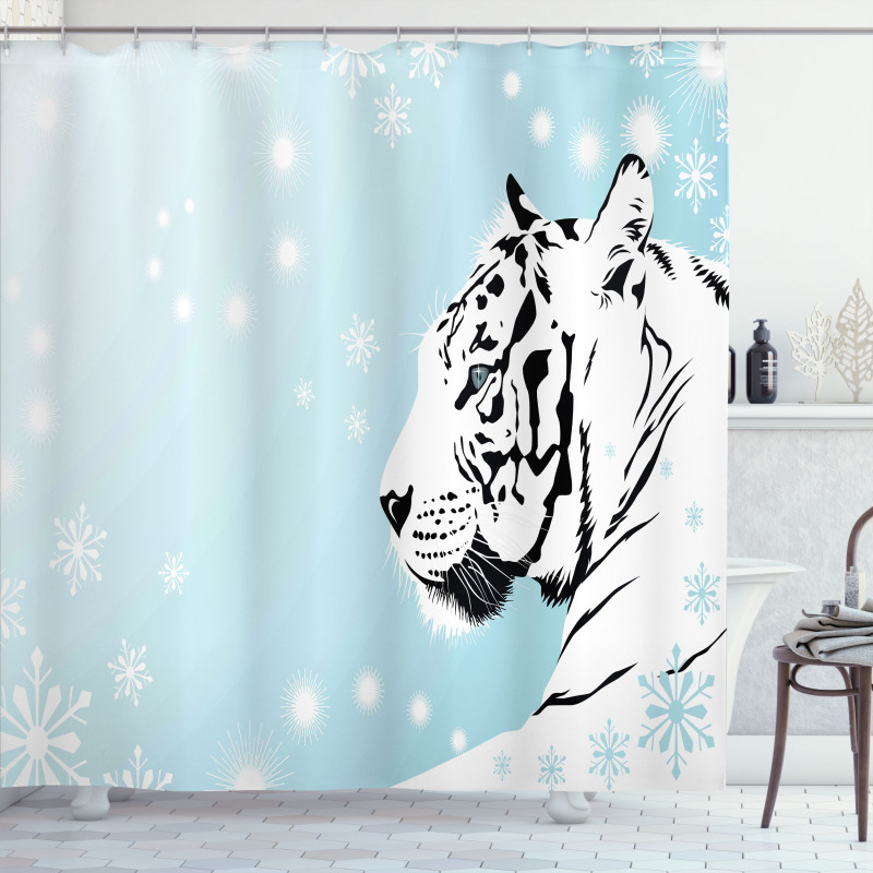 White Beast on Snowy Land Shower Curtain