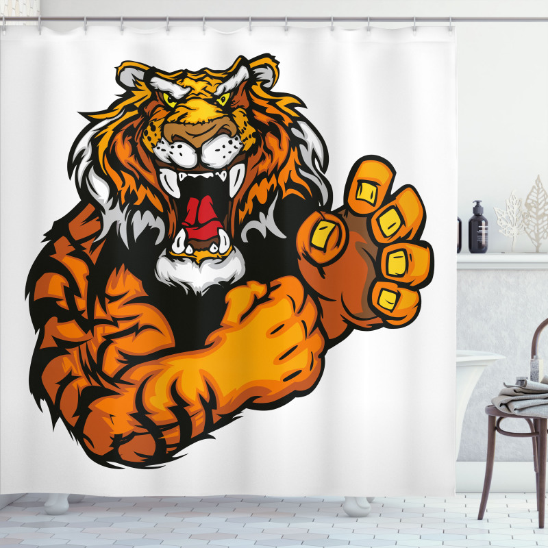 Cartoon Angry Wild Cat Shower Curtain