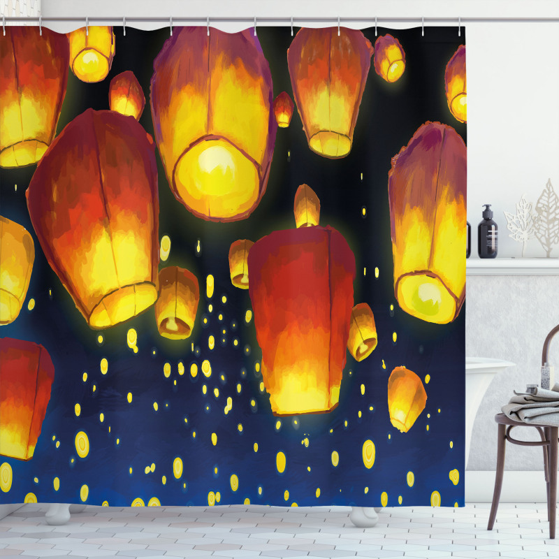 Floating Fanoos Chinese Shower Curtain
