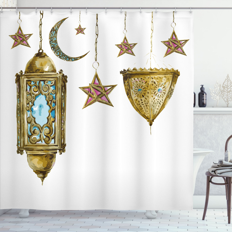 Watercolor Moon Stars Shower Curtain