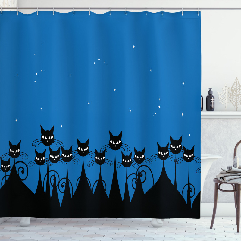 Black Cats Starry Sky Shower Curtain