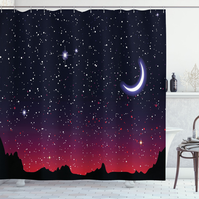 Red Sky Starry Landscape Shower Curtain