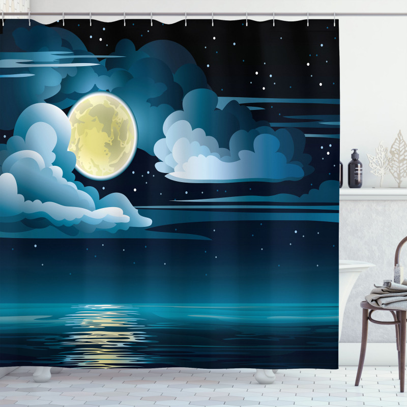Clouds Full Moon Stars Shower Curtain