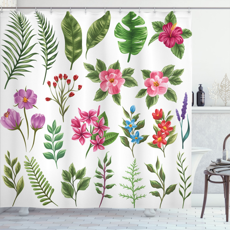 Exotic Flowers and Ferns Shower Curtain