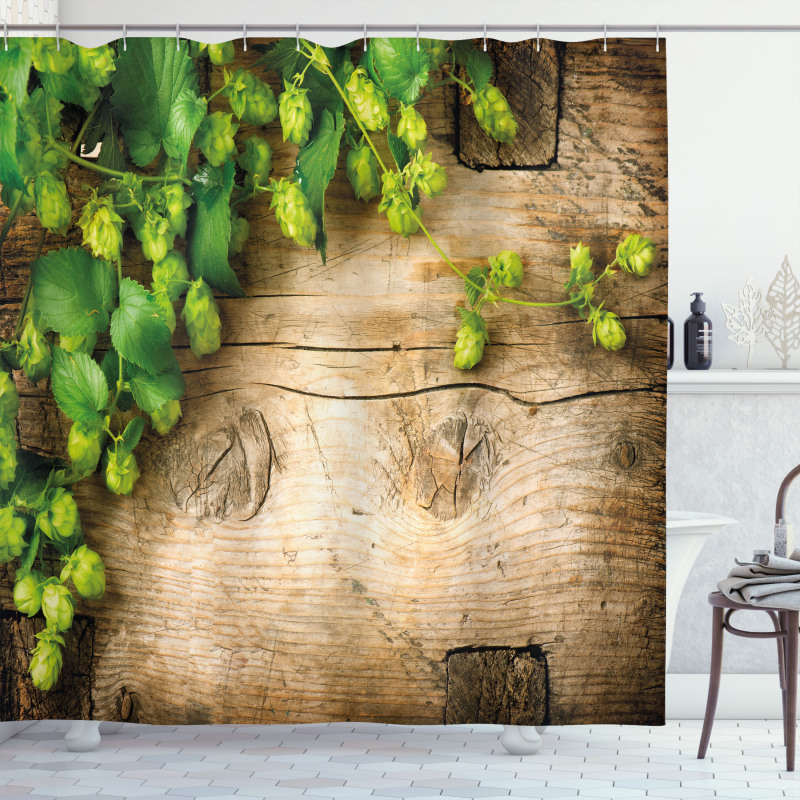 Hop Twigs on Wood Shower Curtain
