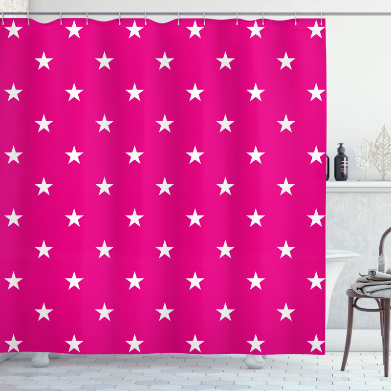 White Stars Girlish Shower Curtain