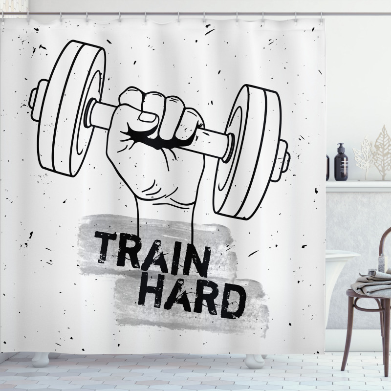 Dumbbell Hand Sketch Shower Curtain