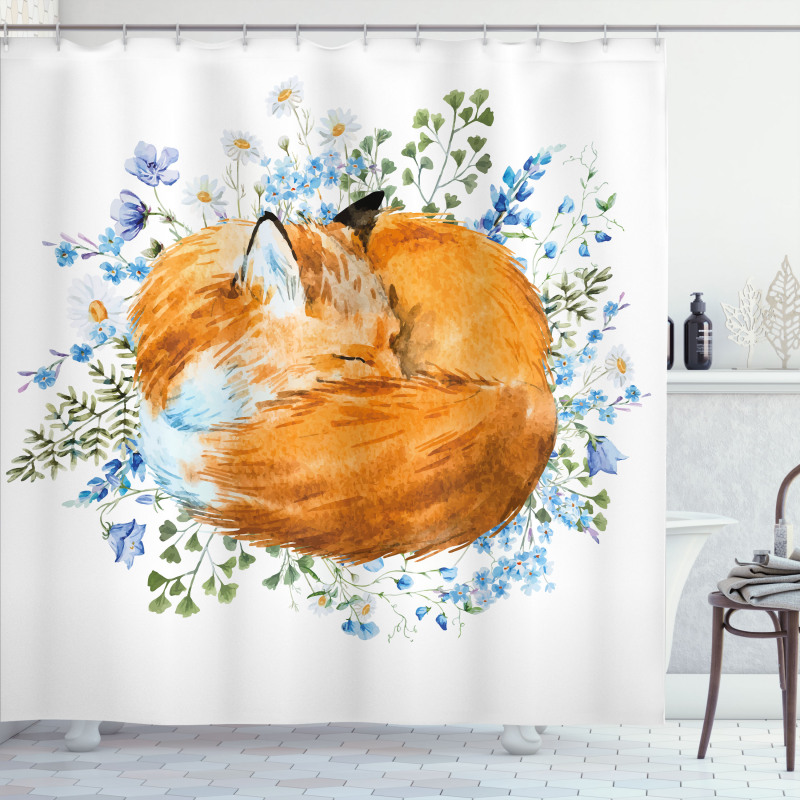 Sleeping Fox Watercolors Shower Curtain