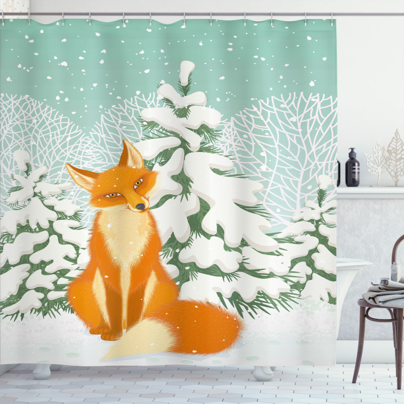 Red Fox Winter Forest Xmas Shower Curtain