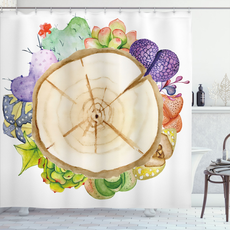 Tree Trunk Cactus Plants Shower Curtain