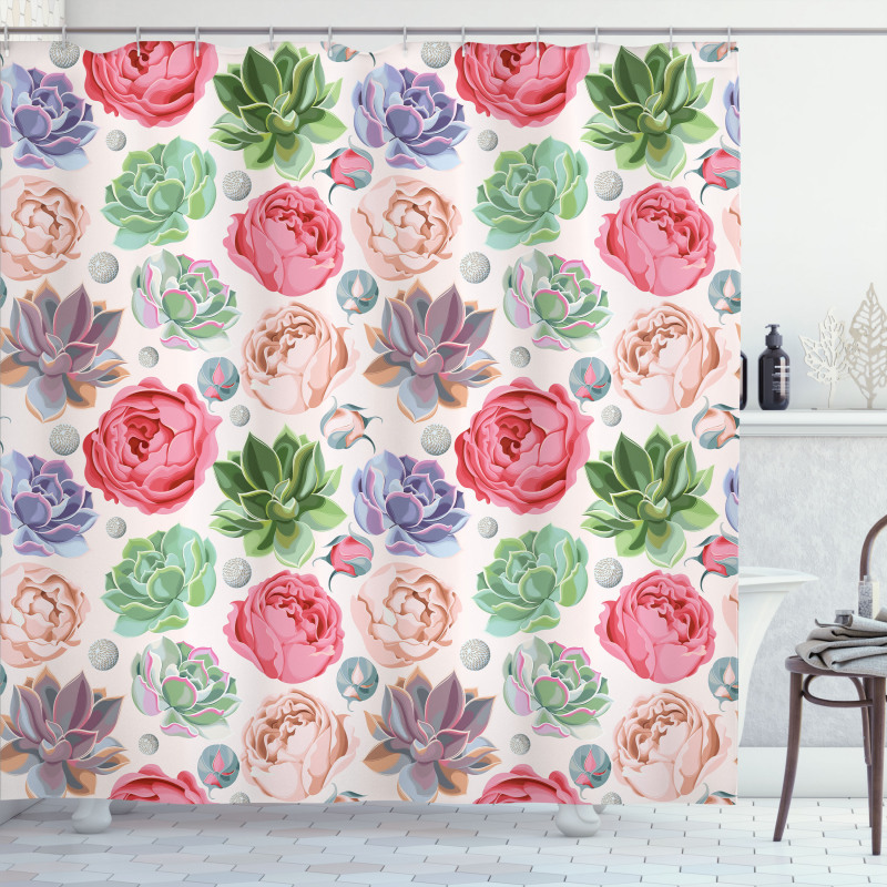 Peony Roses and Cactus Shower Curtain