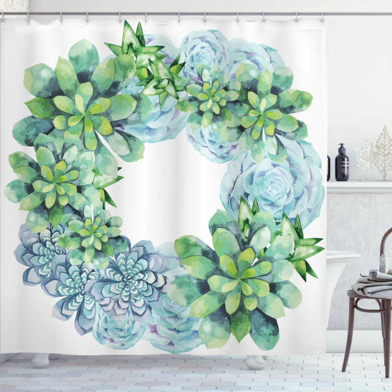 Watercolor Cactus Wreath Shower Curtain