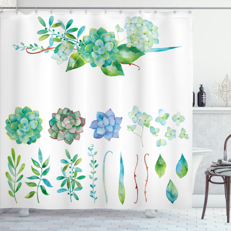 Leaves Flowers Watercolor Shower Curtain