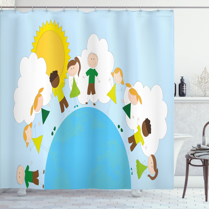 Smiling Kids on Planet Shower Curtain