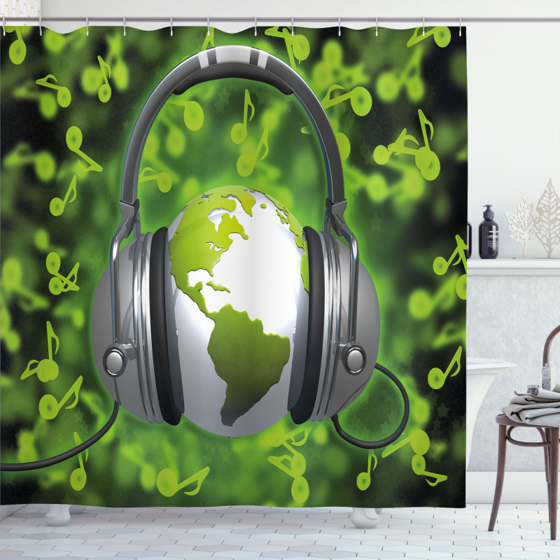 Headphones Music Globe Shower Curtain