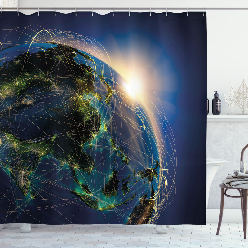 Vivid Globe Space Network Shower Curtain