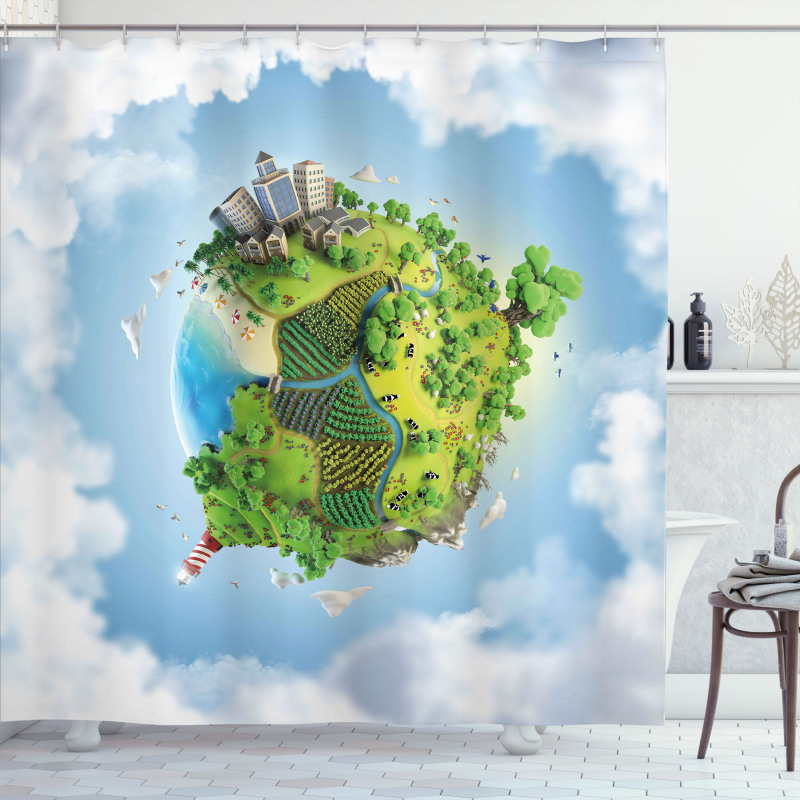 Cartoon Globe Greenery Shower Curtain