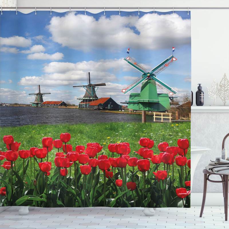 Red Color Tulips Field Shower Curtain