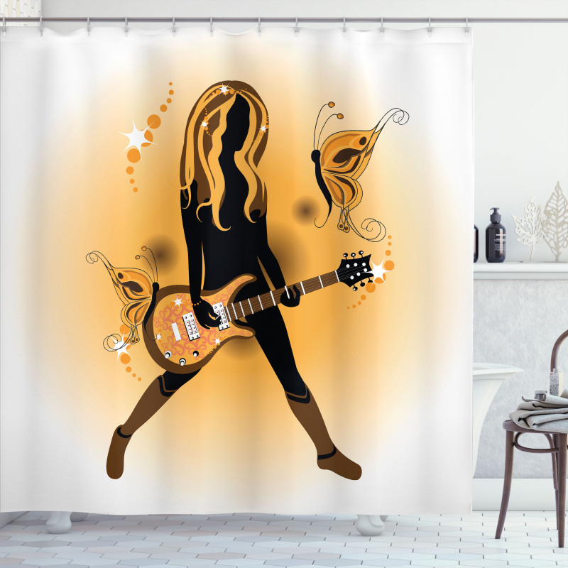 Girl Hair Guitar Shower Curtain