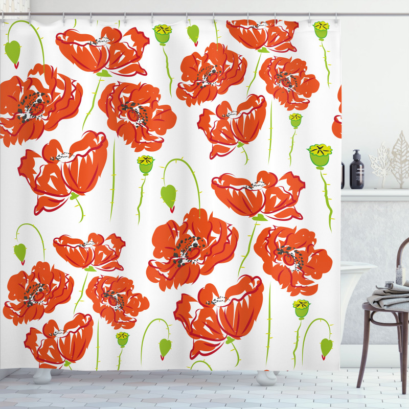 Doodle Poppies Shower Curtain
