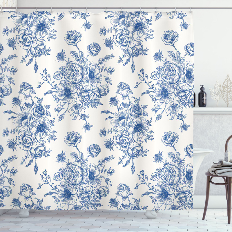 Blue Floral Corsage Shower Curtain