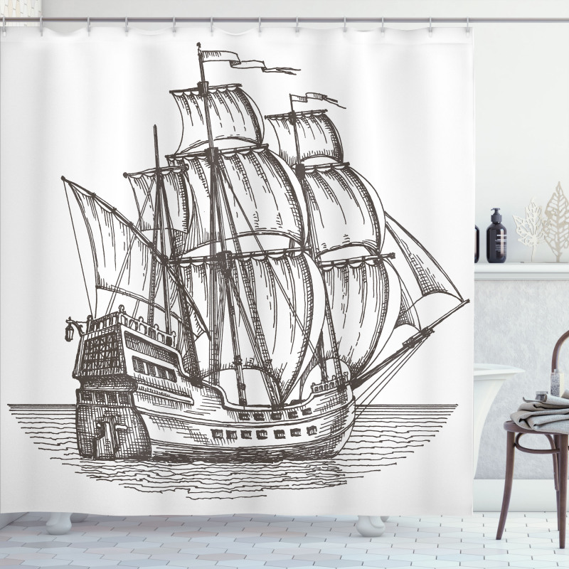 Retro Ship on Water Shower Curtain