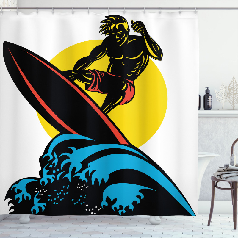 Man on Sea Waves Shower Curtain