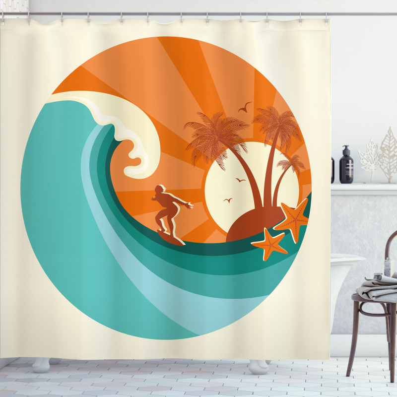 Retro Man Surfing Shower Curtain