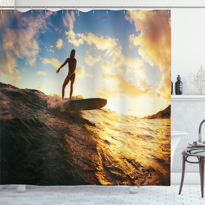 Sunset Surf Woman Shower Curtain