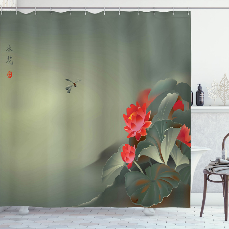 Lotus Blooms Hazy Tones Shower Curtain