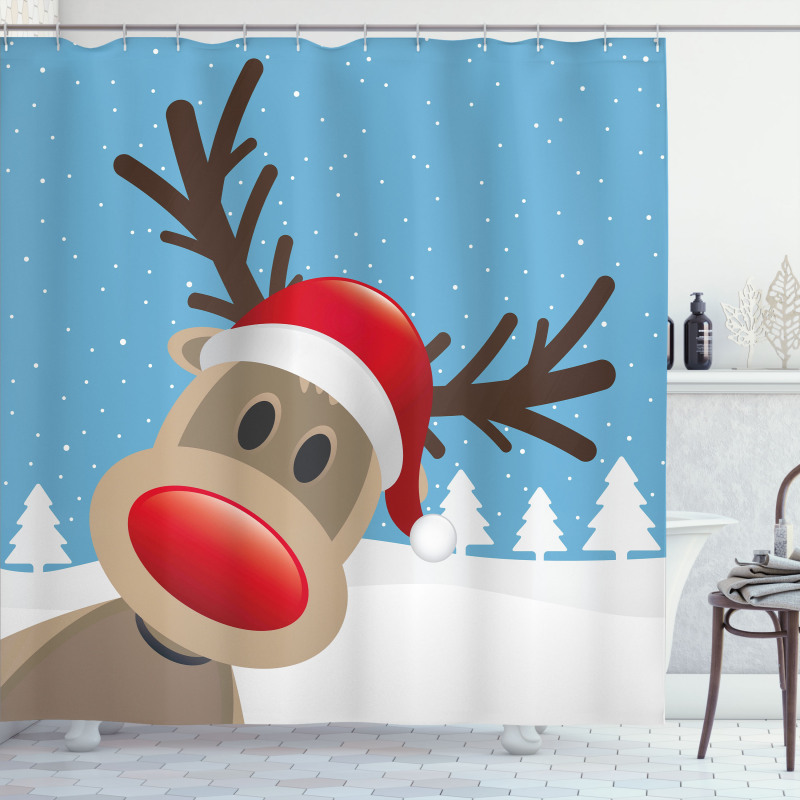Reindeer Rudolph Hat Shower Curtain