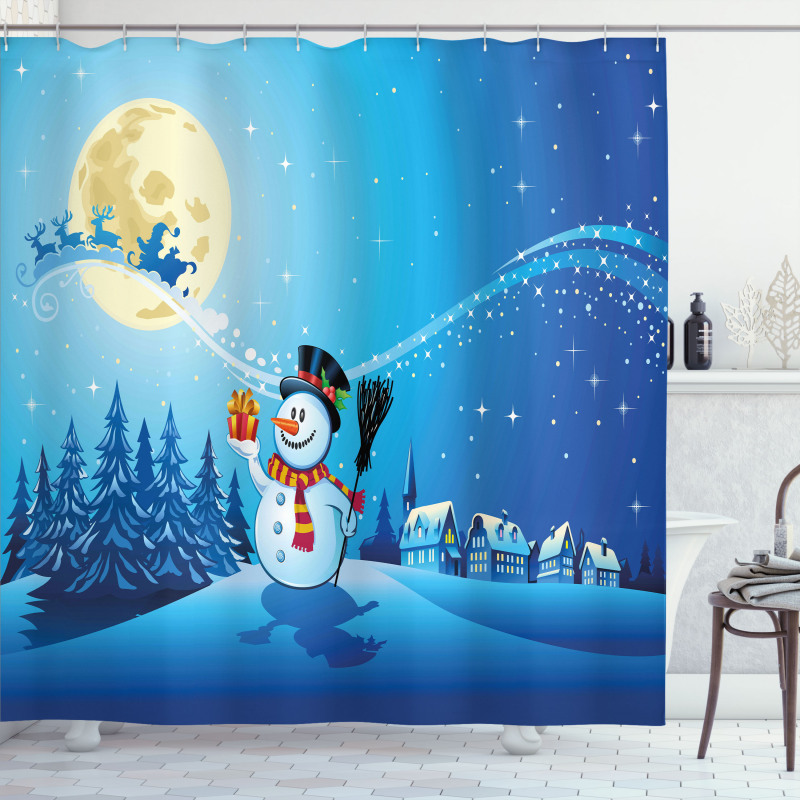 Snowy Land Pines Moon Shower Curtain