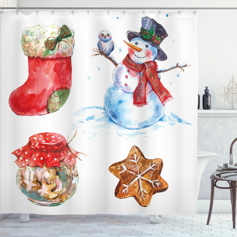 Watercolor Xmas Shower Curtain