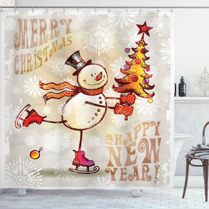 Skating Happy Snowman Shower Curtain