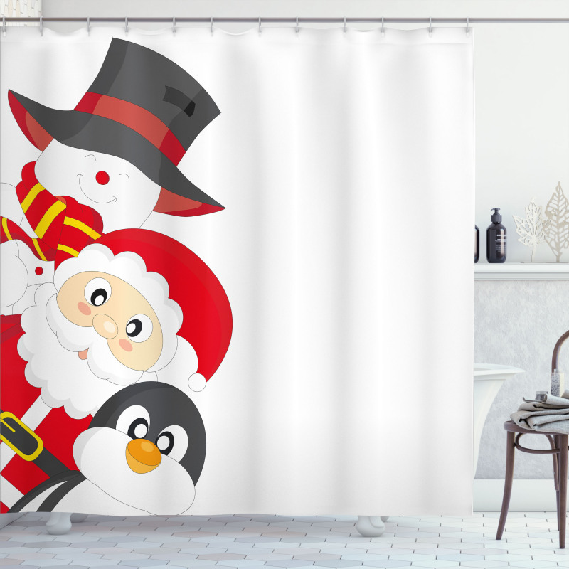 Happy Santa Penguin Shower Curtain