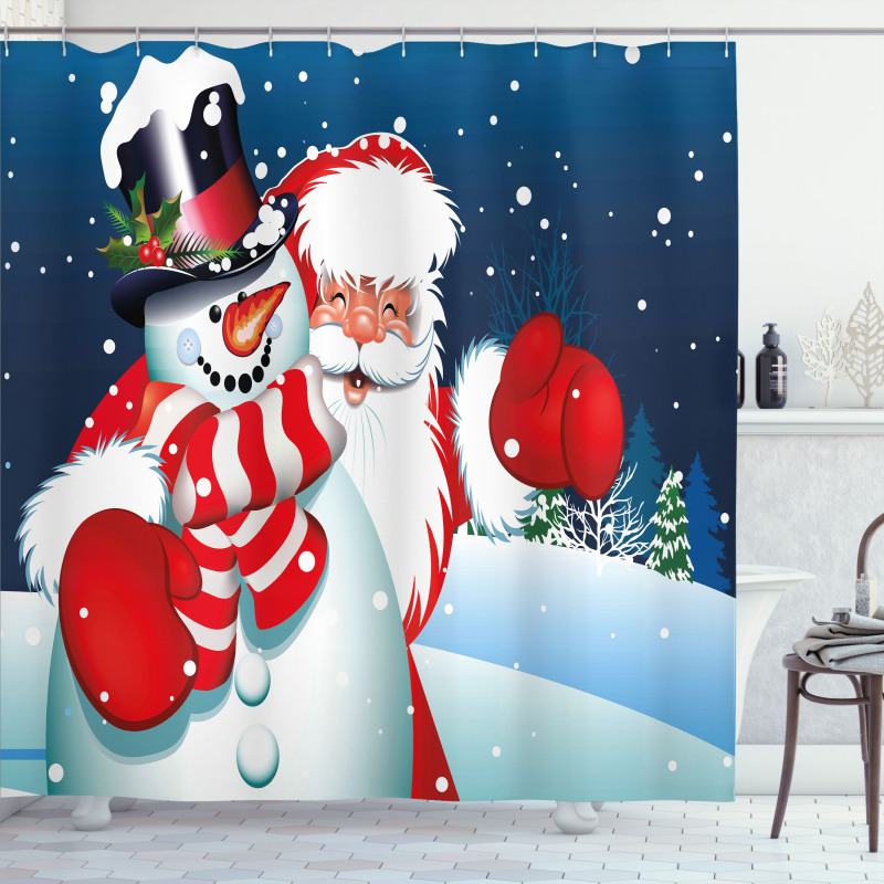 Santa Snowman Hug Shower Curtain