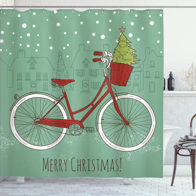 Retro Bike Xmas Trees Shower Curtain