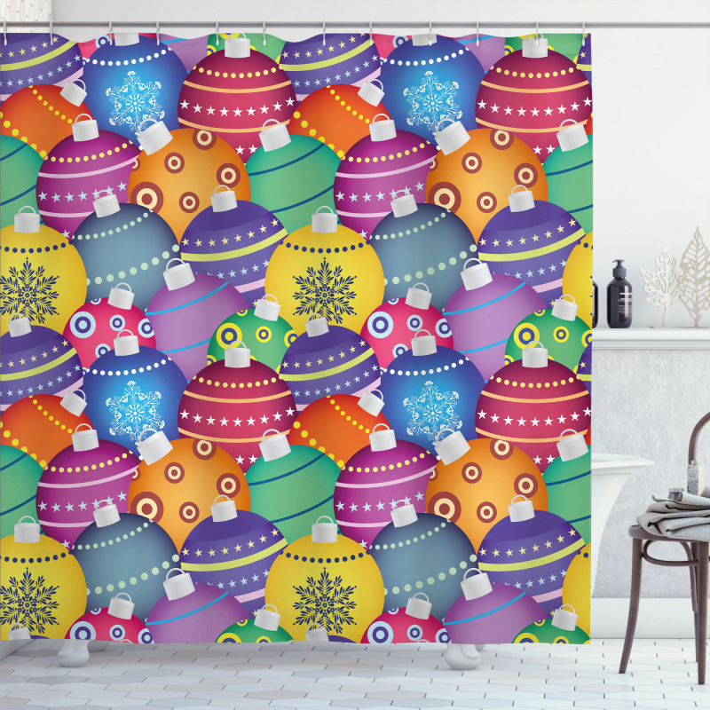 Colorful Xmas Balls Shower Curtain