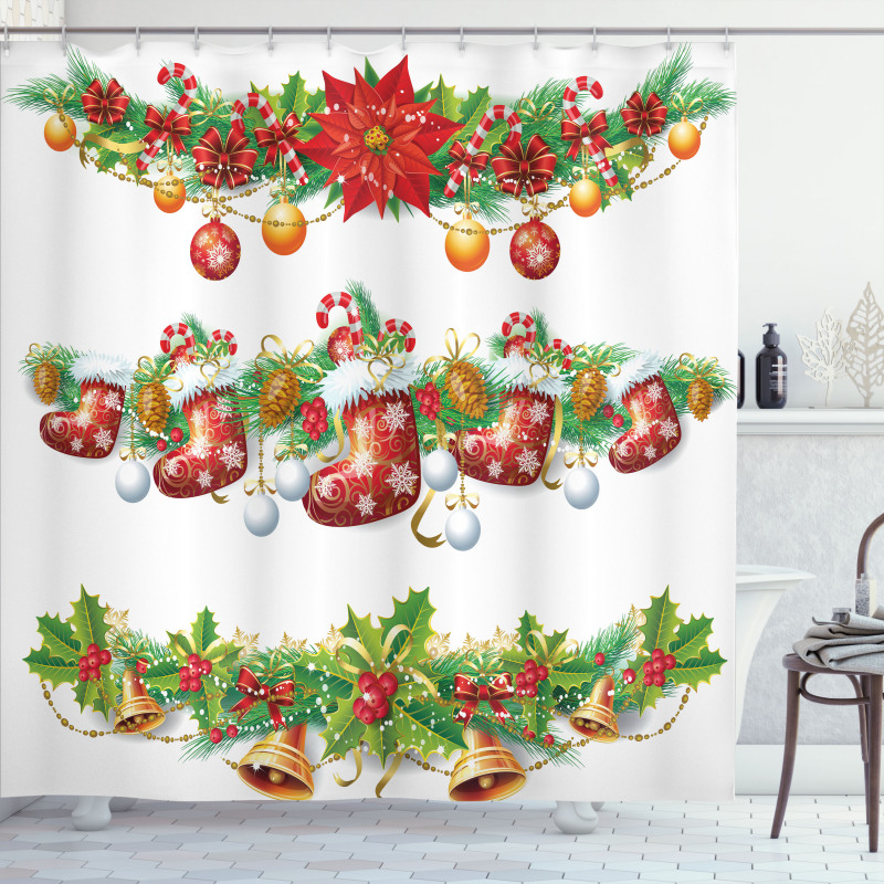 Flowers Socks and Bells Shower Curtain