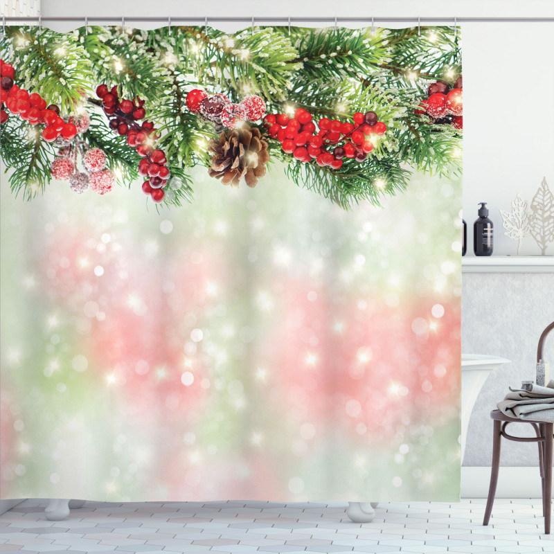 Green Branches Holly Shower Curtain