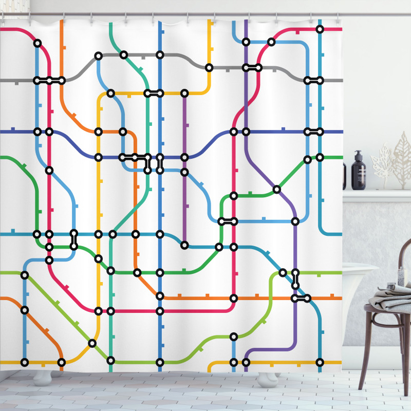 Colorful Lines Metro Scheme Shower Curtain