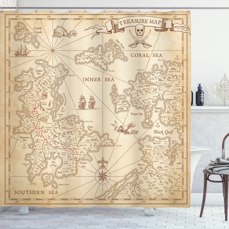 Grunge Treasure Map Shower Curtain