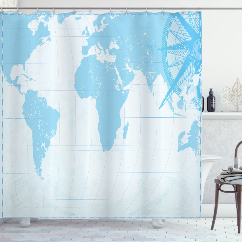 Old Compass Blue Grunge Shower Curtain