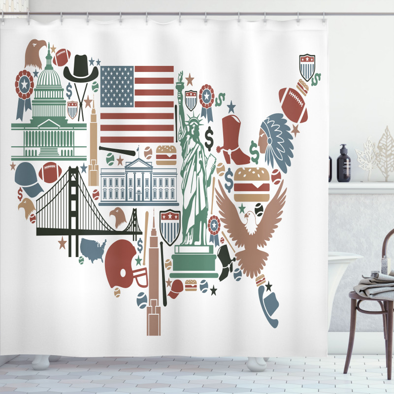 Travel Landmarks USA Flag Shower Curtain