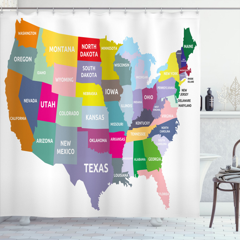 USA Map Colorful States Shower Curtain